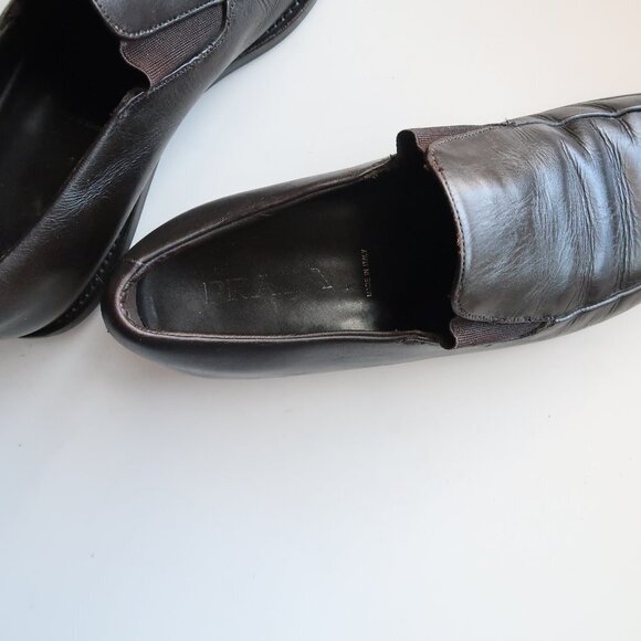 Prada Brown Leather Moc Toe Loafers Slip-on Shoes Size 9 - Picture 15 of 16